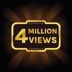 youtube 4 million views or 4m views banner vector