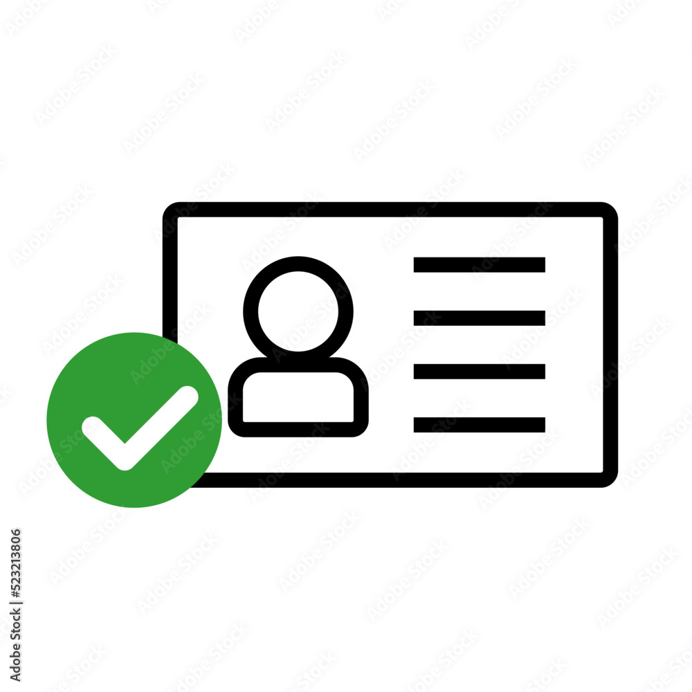 Poster identification verification icon. id card and check mark. vector.