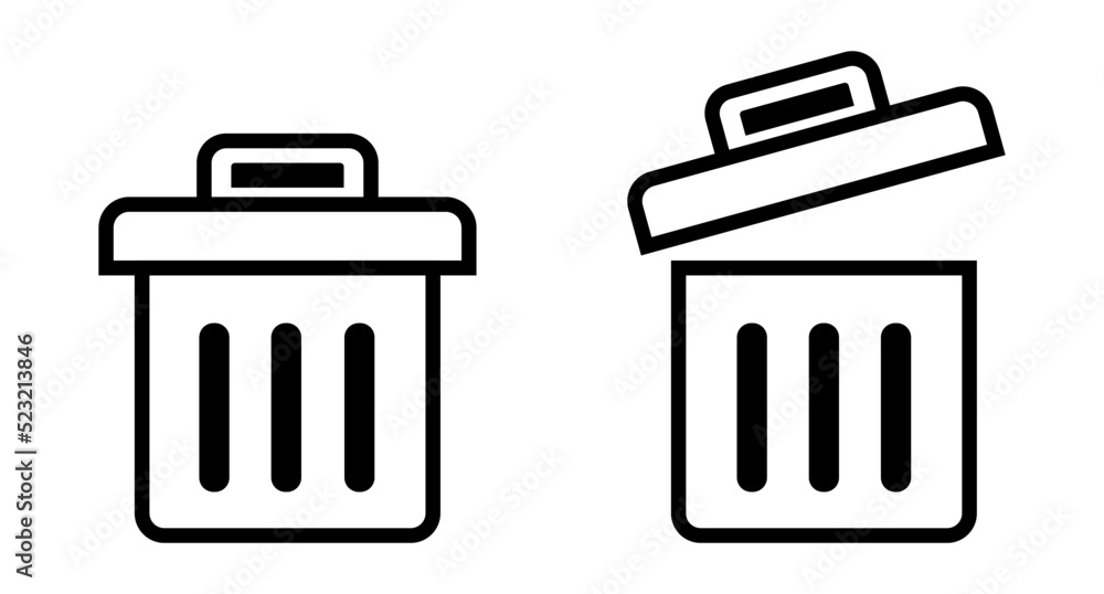 Poster trash can icon set. trash can with closing lid and open lid. vector.