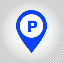 Parking sign map pin. Parking lot location information. Vector.