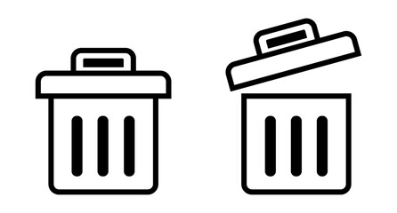 Trash can icon set. Trash can with closing lid and open lid. Vector.