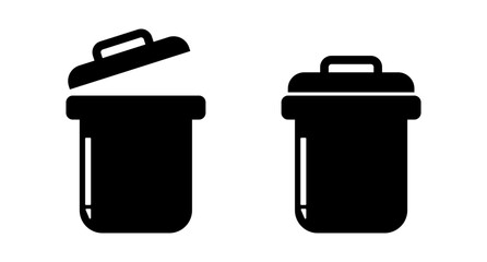 Set of open and closed trash can silhouette icons. Waste. Vector.