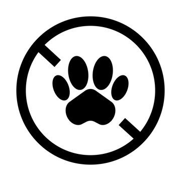 Simple no animal silhouette sign. No pets allowed. Paw and stop sign. Vector.