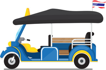 Tuk-tuk is a three-wheeled taxi that carries passengers in Thailand. It is popular among foreign tourists.