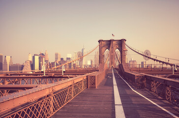 Brooklyn Bridge in retro colors, New York City, USA.