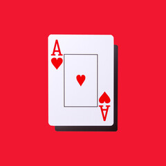 Obraz premium Poker card - heart ace isolated on a red background