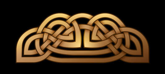 Celtic interlacing golden knot on black background - obrazy, fototapety, plakaty