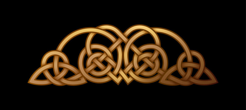 Celtic interlacing golden knot on black background