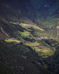 Landscape of Tibetan Plateau village on a hillside in Sichuan province, China