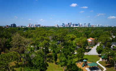 Aerial view of downtown Orlando from SODO or South of Downtown, April 3, 2022

