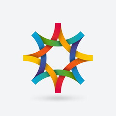 Eight -angled geometric star symbol in rainbow gradient colors
