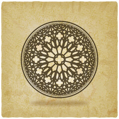 Gothic rose circular window on vintage background