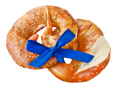 Bretzel mit blauer Schleife   Hintergrund transparent