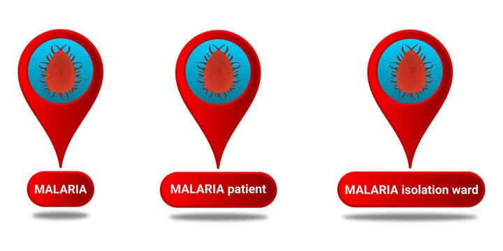 MALARIA, patient and isolation ward location with shadow illustration image.