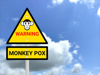 monkey pox warning sign board on blur sky background