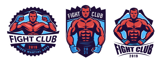 MMA fighter mascot. Fight club emblem or label. Sports mixed martial arts concept. Vector illustration