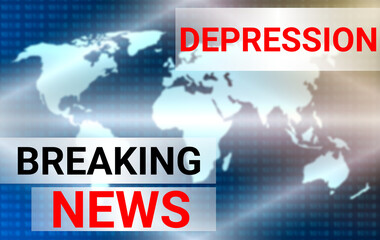 depression breaking news illustration with blur world background and light reflection.