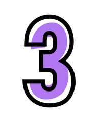 Vector number 3 with purple color and black outline