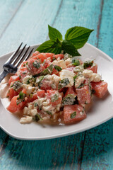 Watermelon salad with shepherd cheese and mint