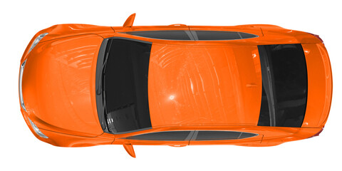 car isolated on white - orange paint, tinted glass - top view - 3d rendering