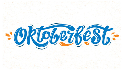 Oktoberfest logo, blue letters with beer drops on the textured background. lettering vector. Design template event celebration.  Title for greeting cards posters. Bavarian beer Festival banner.
