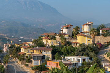 Fototapeta na wymiar View of the cottage village in the suburbs of Alanya.