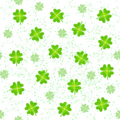 Fototapeta premium Hand paint watercolor of green clover leaf flower with color drop and paper texture isolated on white background for seamless pattern background. illustration basic of green nature concept.