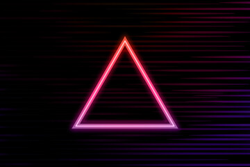 Glowing blue and pink neon lighting frame triangle with  color line on black background.