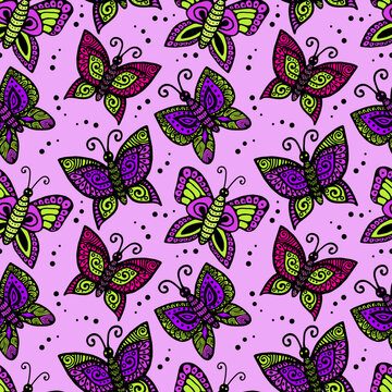 Seamless pattern of beautiful butterflies, abstract repeating pattern.Ideal for holiday invitations, for drawing, children's creativity, for paper, fabric, textiles, gift wrapping, advertising.