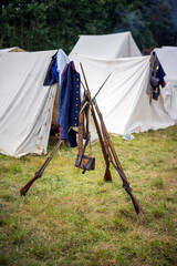 Amerykańska wojna północ południe. Inscenizacja we wsi Giżyno, Zachodniopomorskie, Polska - 2022r. © Roman Trojanowski