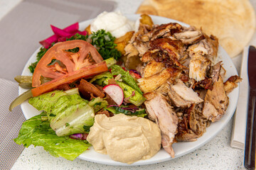 Chicken Shawarma Doner on a plate, Chicken Shawarma plate isolated on white background