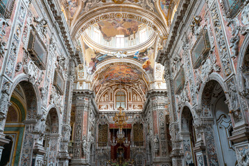 Fototapeta na wymiar frescoed ceiling of a Baroque church in Palermo