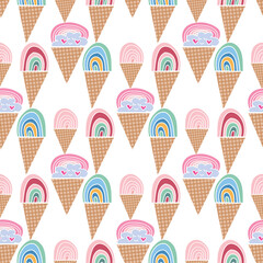 Ice cream rainbow seamless pattern  Vector cute cartoon  illustration background fr textile, paper, covers