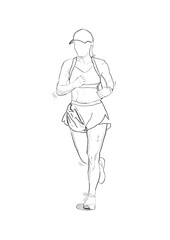 Running athlete woman. Black silhouette on white background.