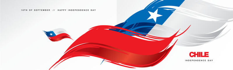 Chile Independence day, abstract hand drawn flag of Chile, two fold flyer, white background banner - obrazy, fototapety, plakaty
