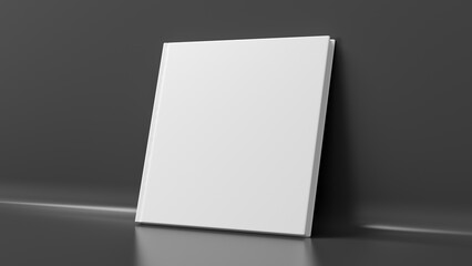 Blank square hardcover book cover mockup standing on BBB background