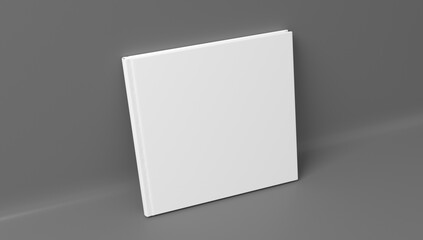 Blank square hardcover book cover mockup standing on gray background