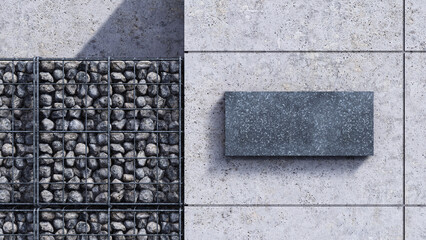 A 3d rendering image of metal blank sign on cracked concrete wall.