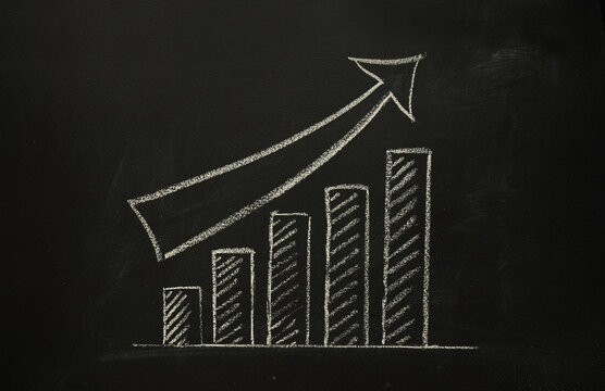 Hand drawn growing chalk graph on a blackboard. 4K stop motion animation