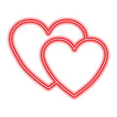 Two neon red hearts on a white background. Valentine's Day, love, couple, relationship, family