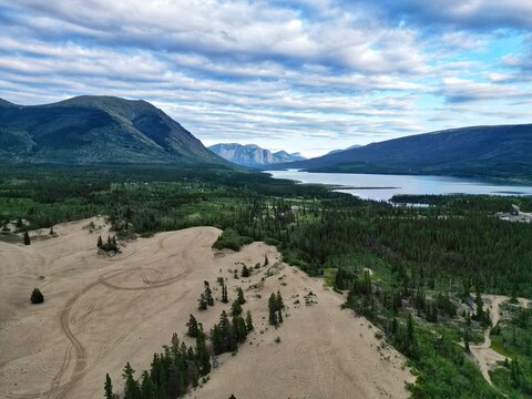 Carcross Desert, in the background of Lake Nares, Yukon, Canada