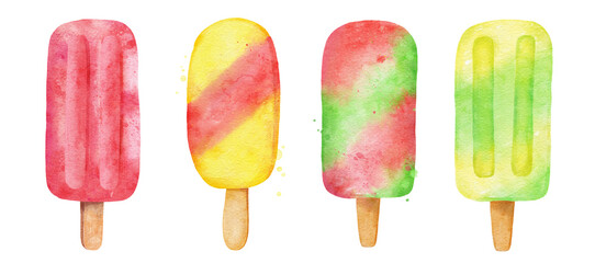 watercolor set of summer ice-cream and popsicle