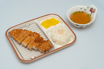 Pork cutlet and miso soup in a bowl
