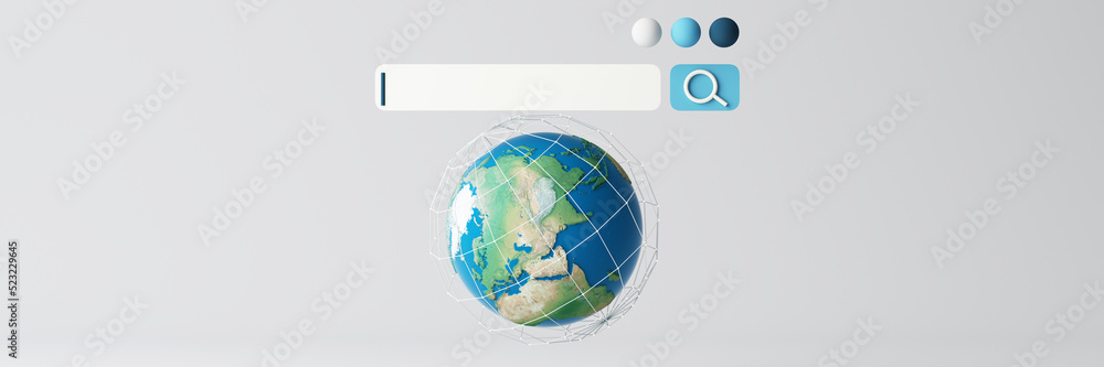 Poster globe and search bar minimal internet concept in the new world concept and wireless connection to fi