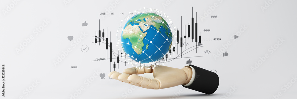 Poster businessman using mobile smart phone. business global internet connection application technology and