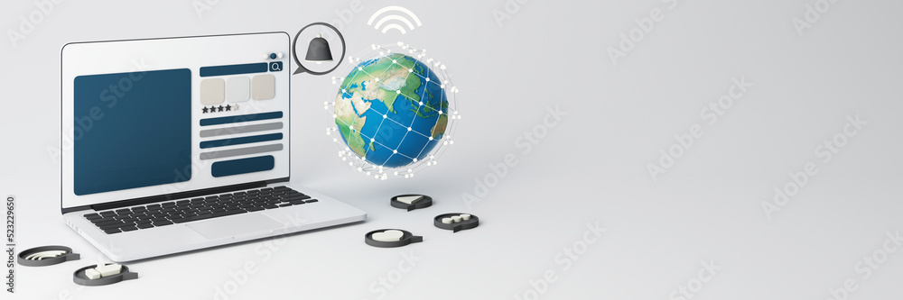Poster globe and search bar minimal internet concept in the new world concept and wireless connection to fi