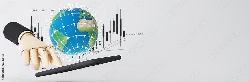 Poster businessman using mobile smart phone. business global internet connection application technology and