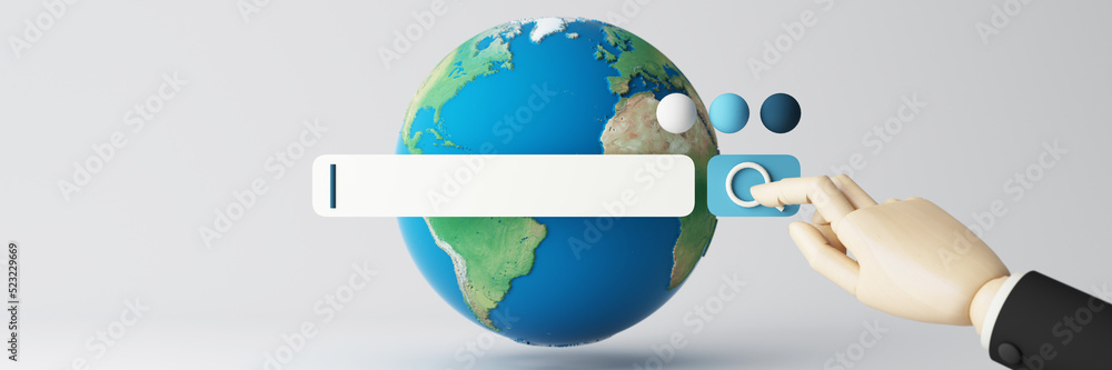 Poster globe and search bar minimal internet concept in the new world concept and wireless connection to fi