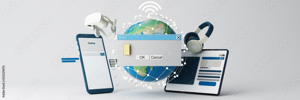 Poster globe and search bar minimal internet concept in the new world concept and wireless connection to fi