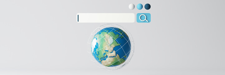 Globe and search bar minimal internet concept in the new world concept and wireless connection to find and work in the future world on a white background. 3d rendering cartoon style isolated